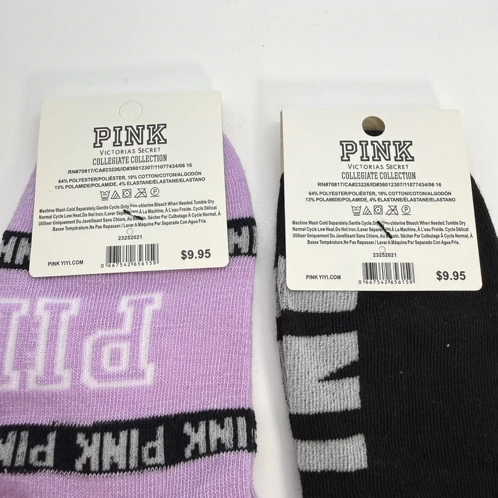 Victoria's Secret PINK Collegiate Collection Socks 2-Pack Purple & Black No Show